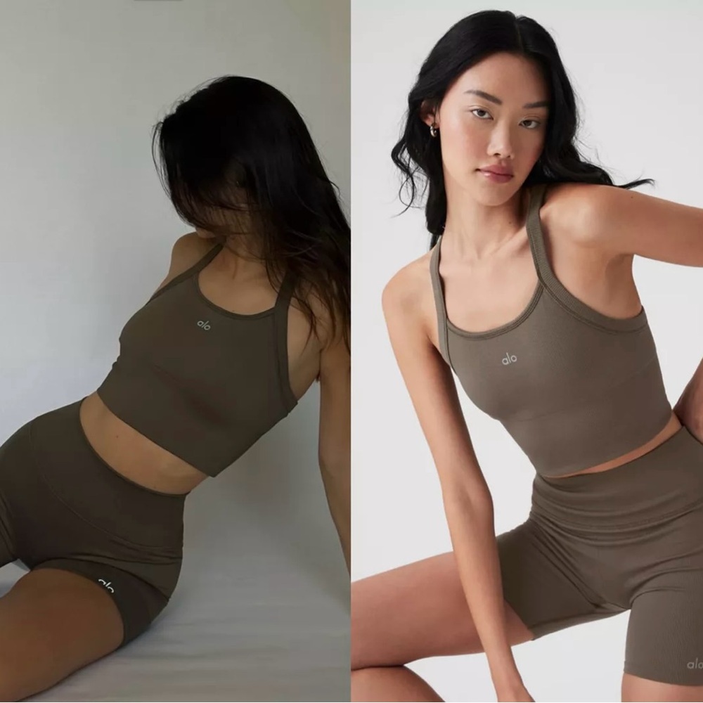 ALO Yoga Seamless Ribbed Favorite Short XS NWT TREE OLIVE